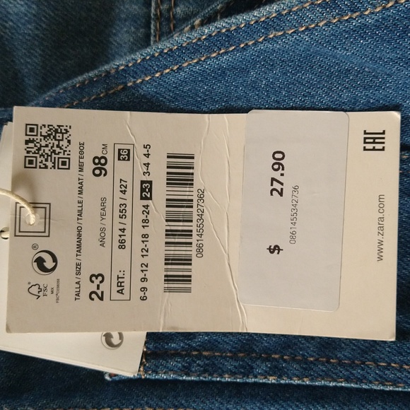 * NEW* Zara Blue Denim Overalls,- Boy or Girl, Size 2-3 Years Old - Picture 13 of 13